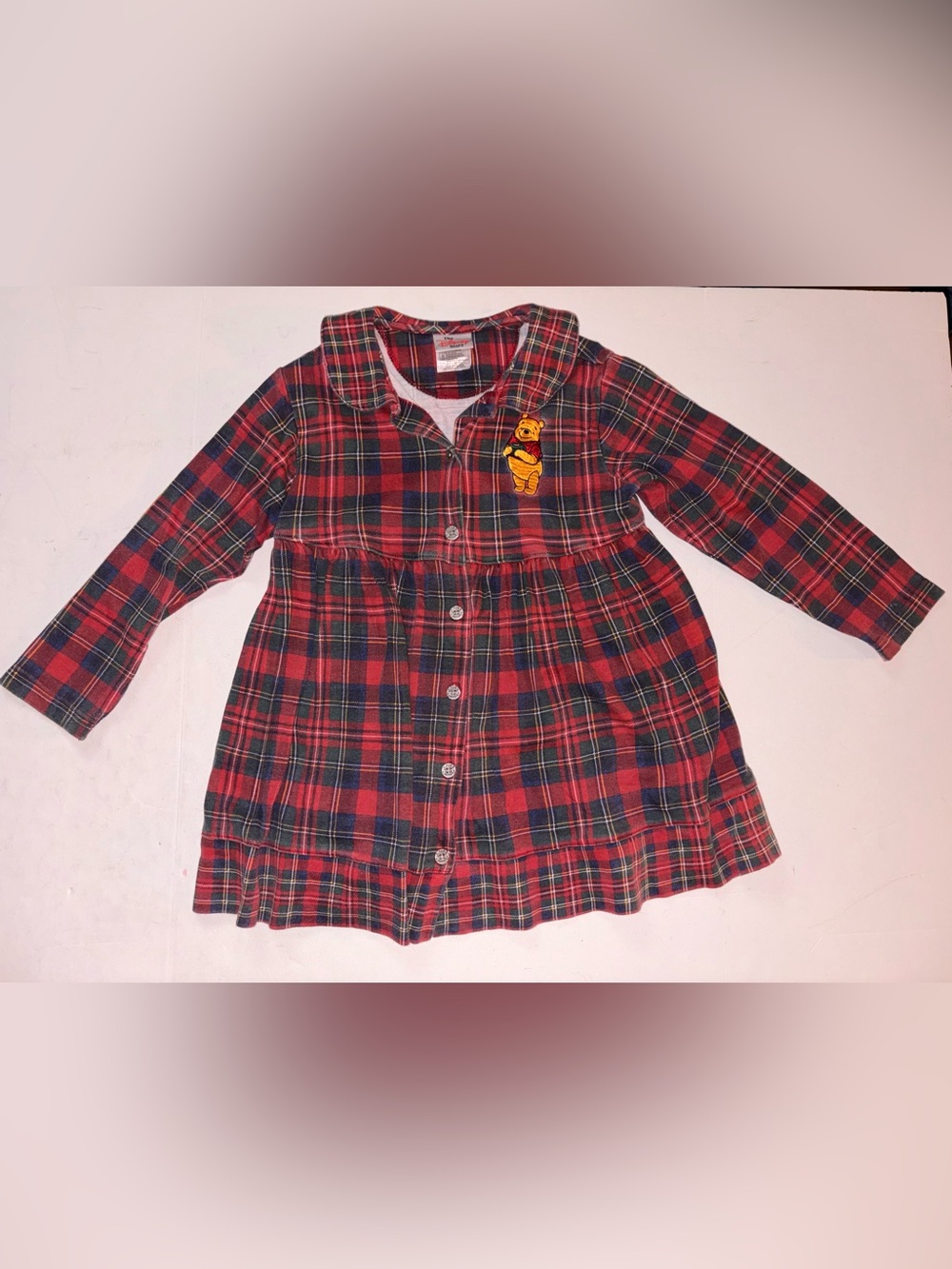 Vintage 90s Disney Store Winnie The Pooh Red Plaid Holiday Dress Girls Size 6/6x